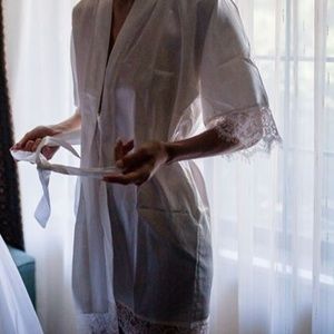 Bridal Set - White Lace Bridal Robe and Tank